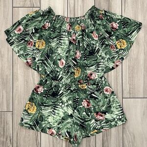 Izzy & Lola Tropical Floral Off Shoulder Romper Boho Vacation Beach Summer Med